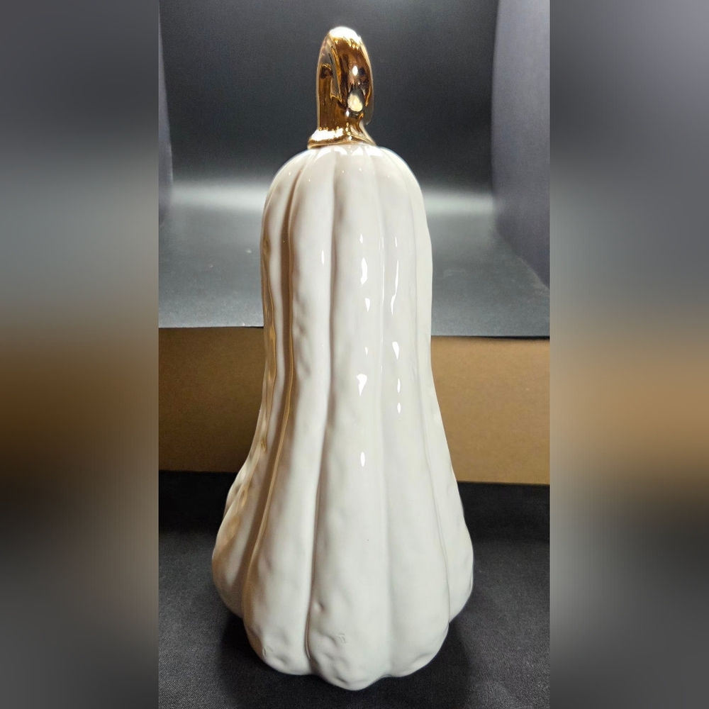 "Two's Company" Gourdges Set Of Two White Ceramic Gourds With Gold Stems - Picture 6 of 8